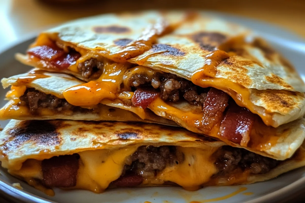 BBQ Quesadillas, Bacon Cheeseburger Quesadillas, Cheeseburger Quesadilla Recipe, BBQ Bacon Quesadillas, Cheeseburger Tortillas