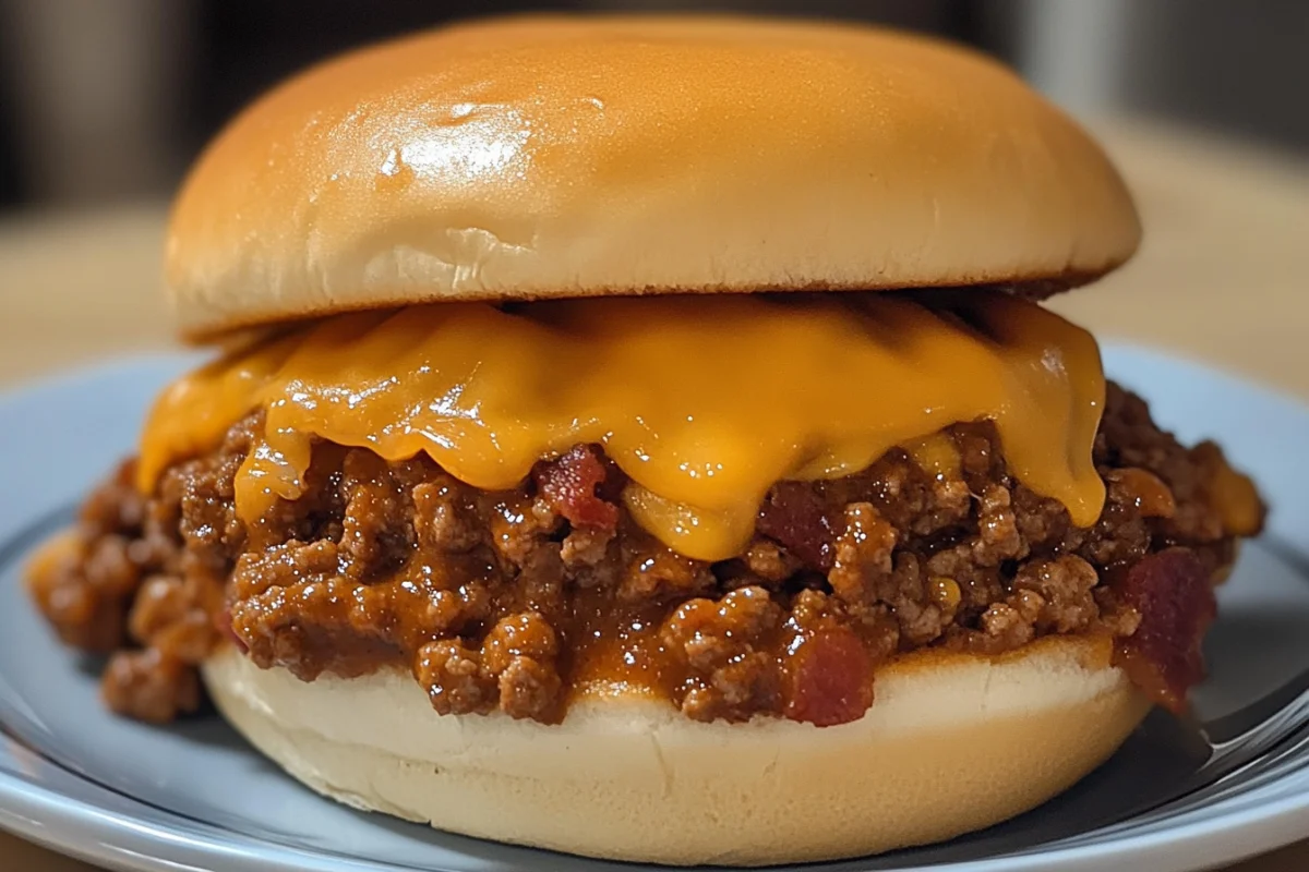 Cheddar Bacon Sloppy Joes, Bacon Cheddar Sloppy Joe Recipe, Sloppy Joe with Bacon and Cheese, Cheesy Bacon Sloppy Joe, Cheddar-Stuffed Sloppy Joes