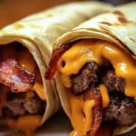 Bacon Cheeseburger Wrap, Cheesy Burger Tortilla, Bacon-Wrapped Burger, Cheesy Beef Wrap, Loaded Bacon Burger Wrap