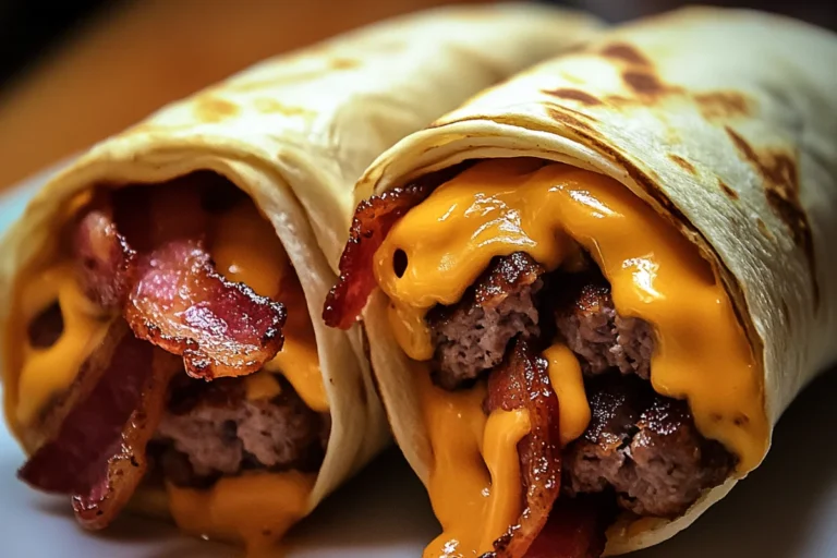 Bacon Cheeseburger Wrap, Cheesy Burger Tortilla, Bacon-Wrapped Burger, Cheesy Beef Wrap, Loaded Bacon Burger Wrap