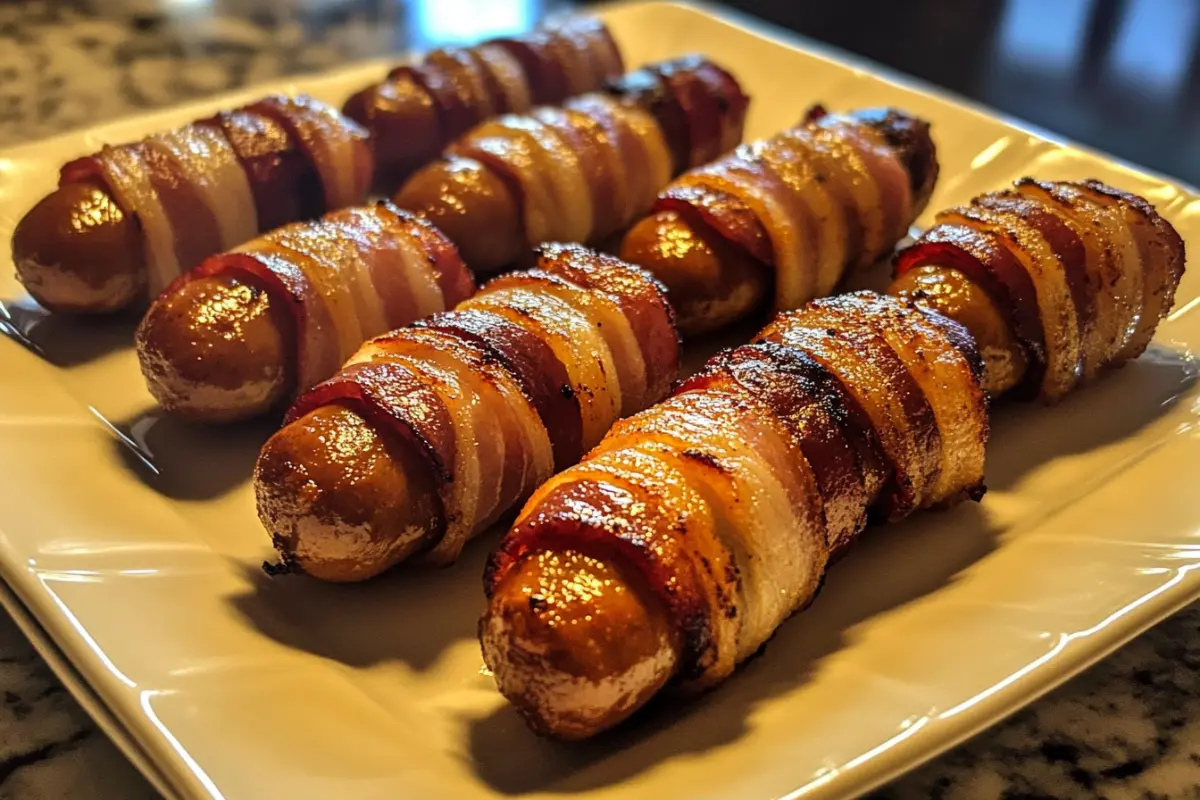 Bacon-Wrapped Cocktail Wieners, Bacon-Wrapped Sausages, Little Smokies with Bacon, Bacon-Wrapped Appetizers, Savory Bacon-Wrapped Snacks