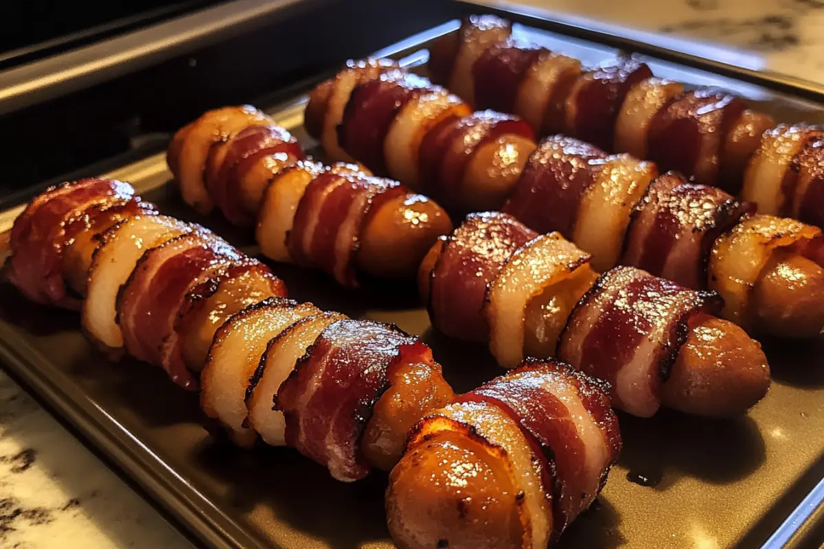 Bacon-Wrapped Cocktail Wieners, Bacon-Wrapped Sausages, Little Smokies with Bacon, Bacon-Wrapped Appetizers, Savory Bacon-Wrapped Snacks