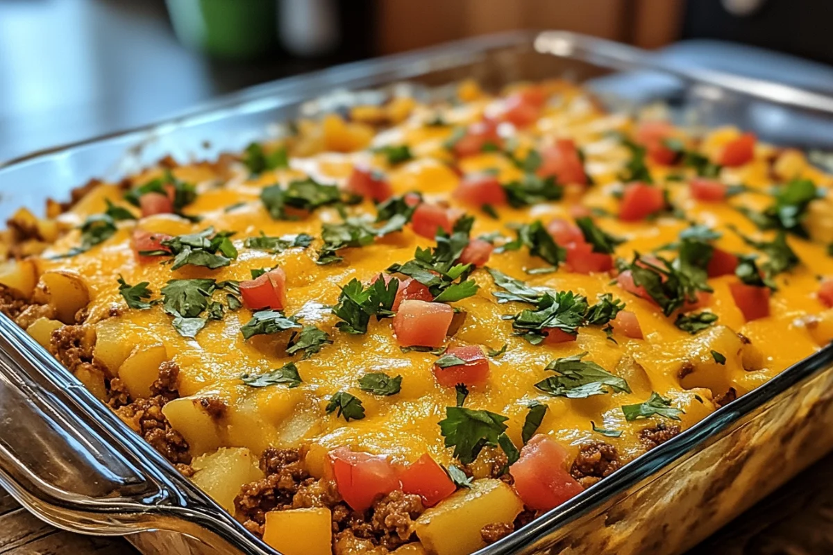 Cheesy Taco Casserole, Tex-Mex Potato Bake, Ground Beef Taco Casserole, Taco and Potato Casserole