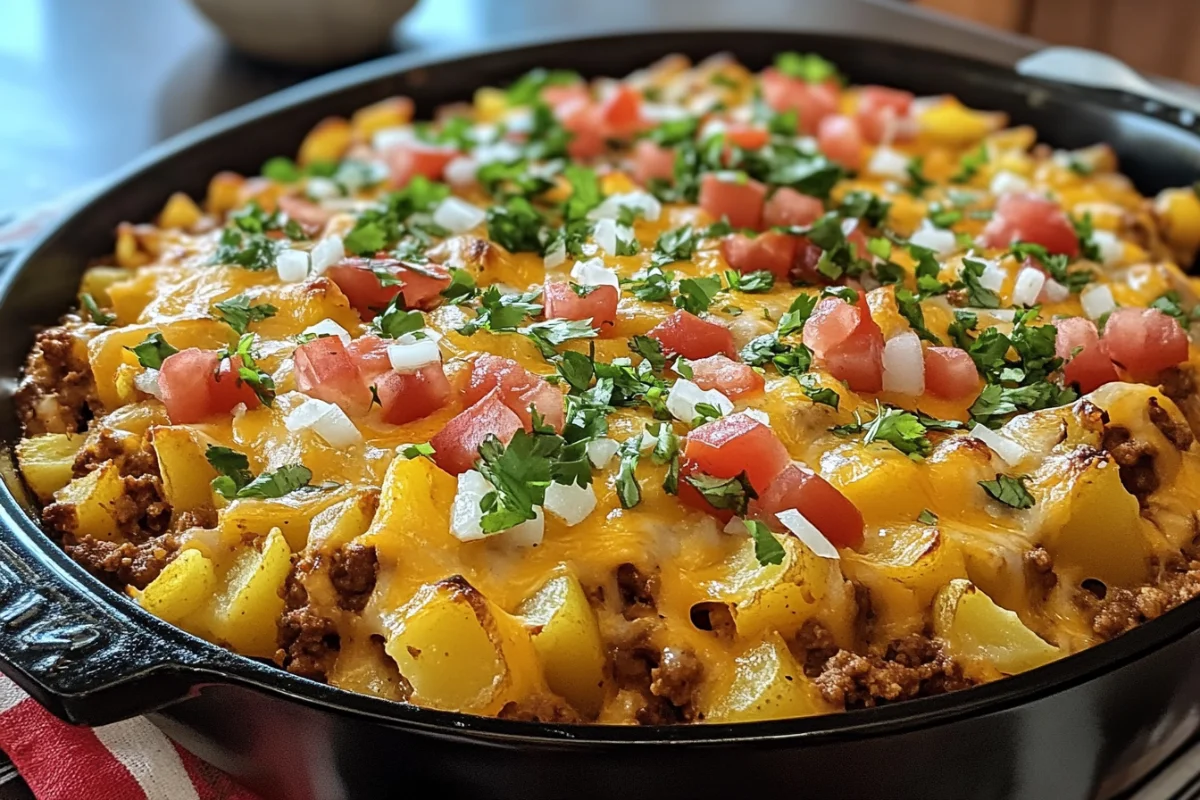 Cheesy Taco Casserole, Tex-Mex Potato Bake, Ground Beef Taco Casserole, Taco and Potato Casserole