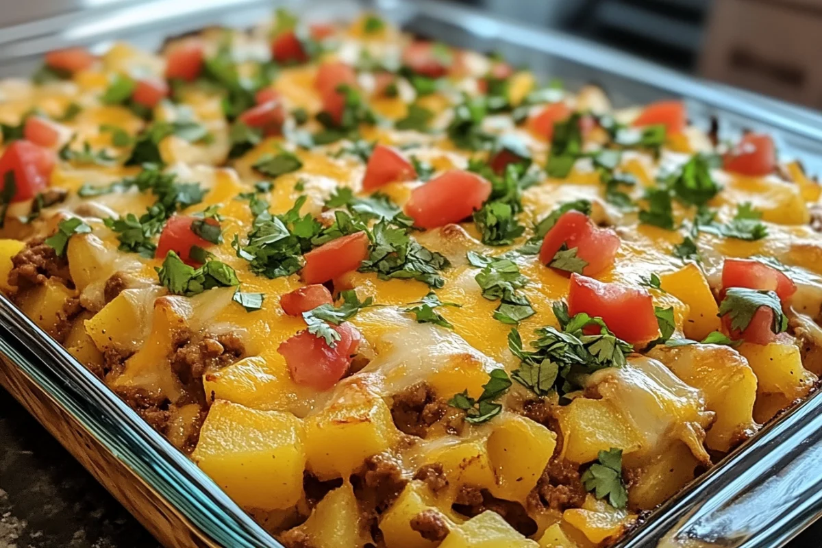 Cheesy Taco Casserole, Tex-Mex Potato Bake, Ground Beef Taco Casserole, Taco and Potato Casserole