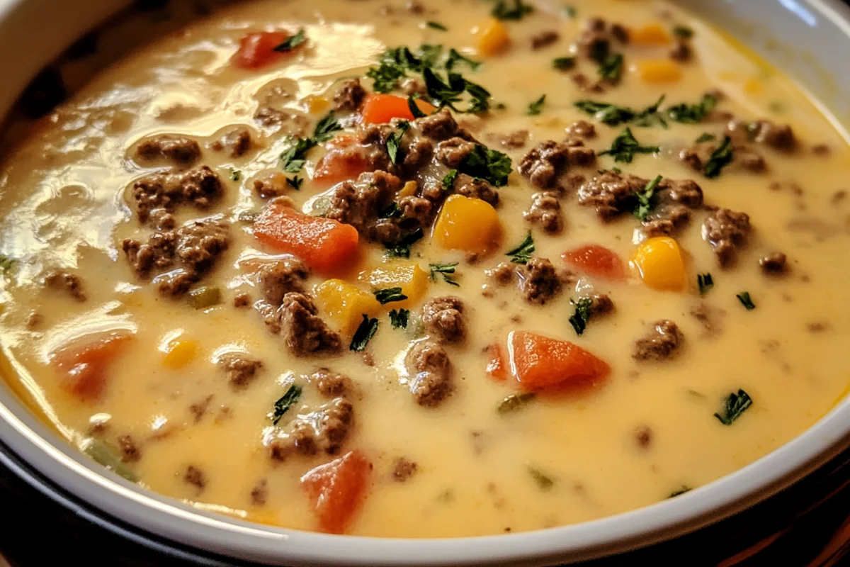 Slow Cooker Cheeseburger Soup, Creamy Cheeseburger Soup Recipe, Hearty Cheeseburger Soup, Crockpot Cheeseburger Soup, Easy Cheeseburger Soup