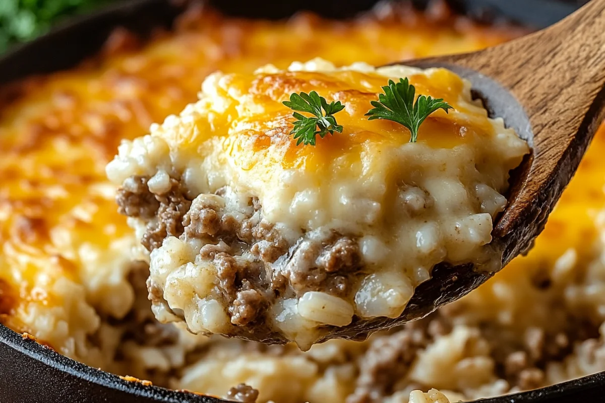 Cheesy Ground Beef and Rice Casserole - Time of Recipes