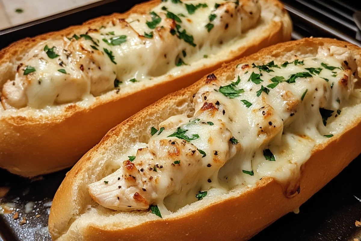 Chicken Alfredo Stuffed Garlic Bread Subs