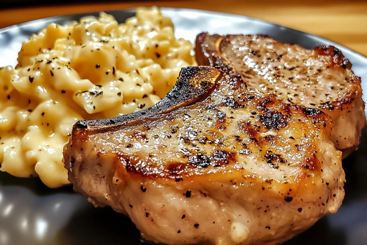 Garlic Parmesan Pork Chops with Cheesy Scalloped Potatoes