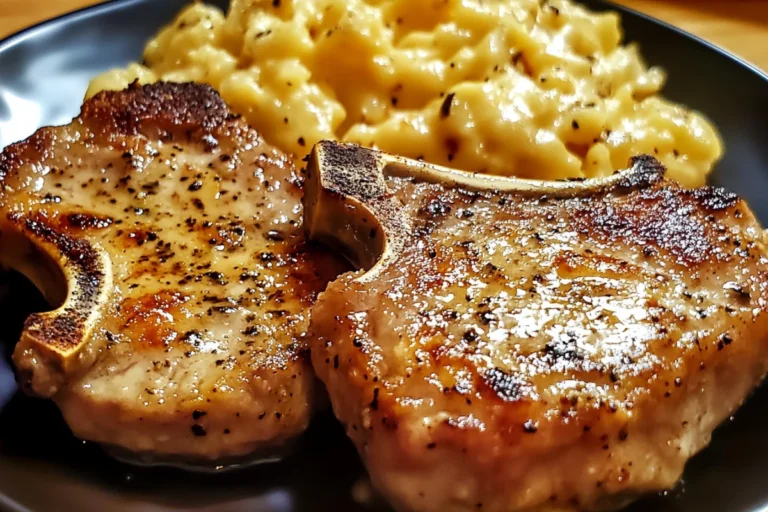 Garlic Parmesan Pork Chops with Cheesy Scalloped Potatoes