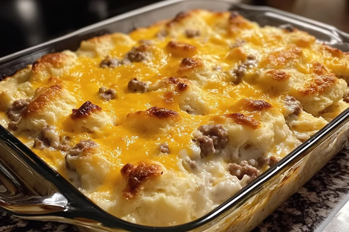 Biscuits and Gravy Hashbrown Breakfast Casserole