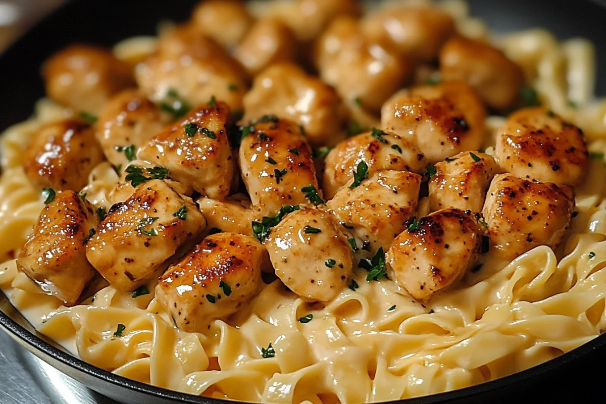 Garlic Butter Chicken Bites with Creamy Parmesan Pasta