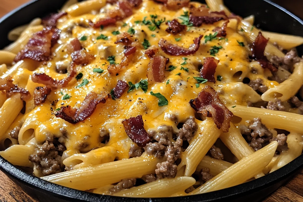 Loaded Bacon Cheeseburger Alfredo Pasta