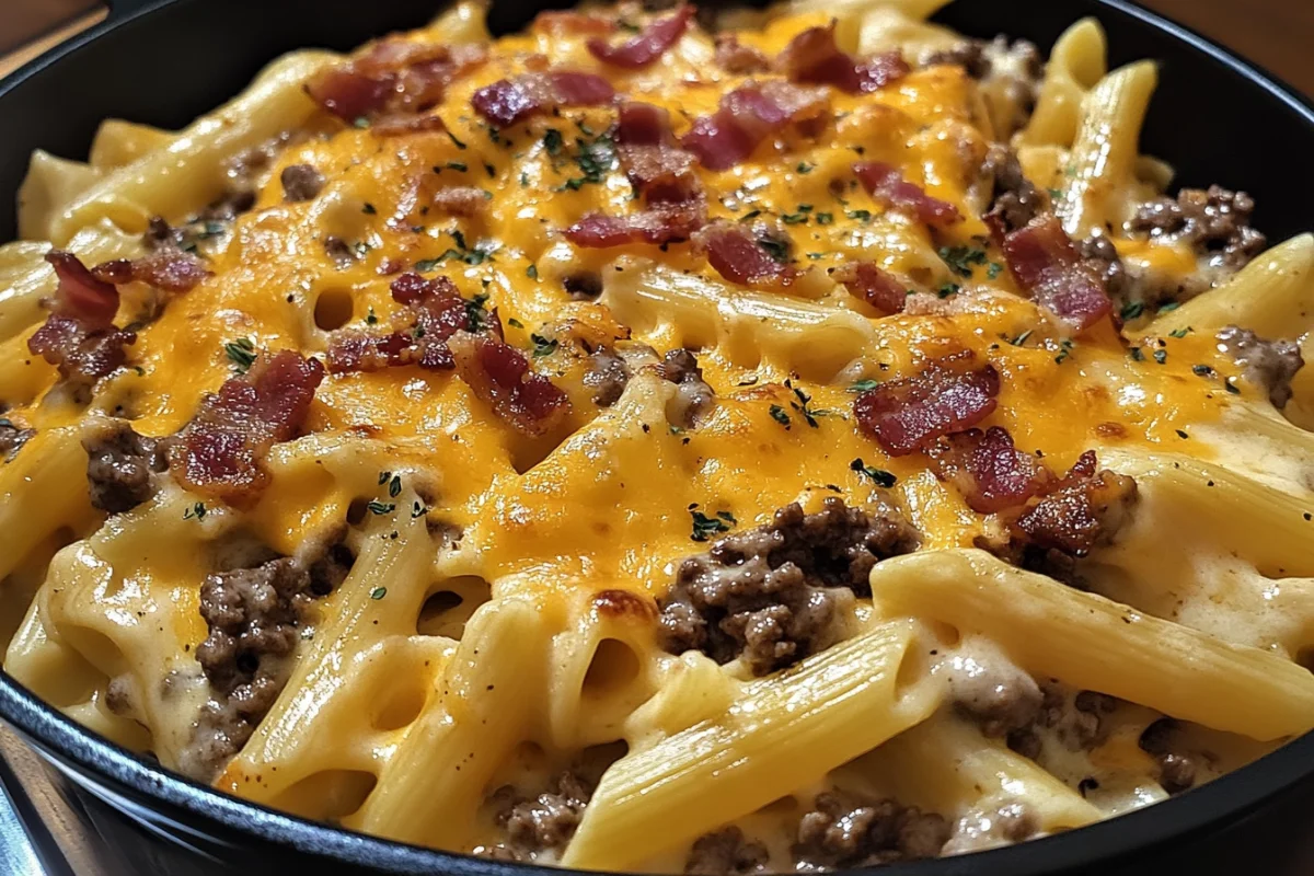 Loaded Bacon Cheeseburger Alfredo Pasta