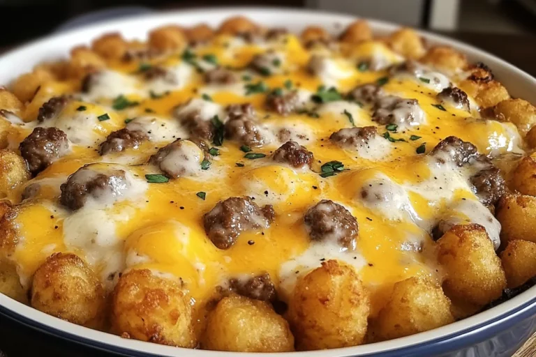 Tater Tot Breakfast Casserole with Sausage Gravy