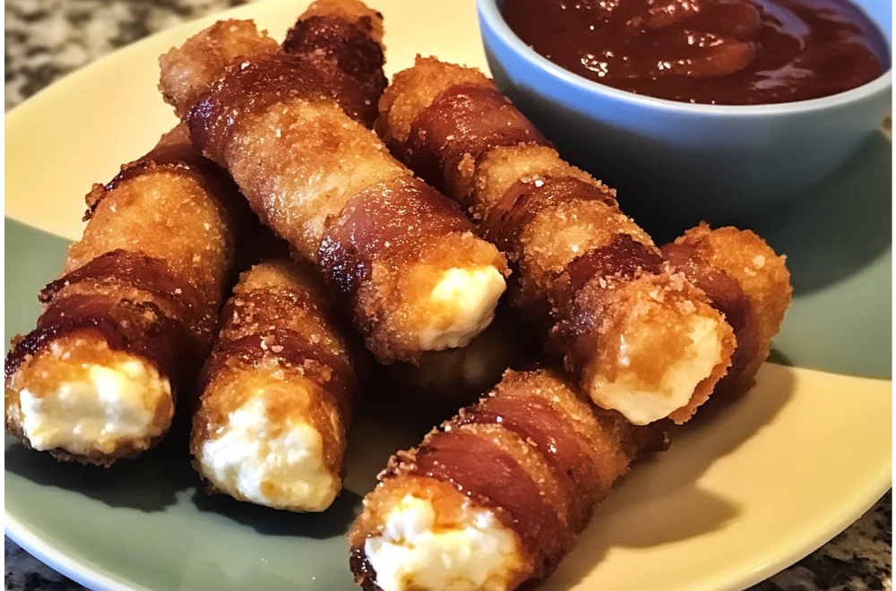 BBQ Bacon-Wrapped Mozzarella Sticks – Easy & Irresistible