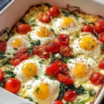 Simple Baked Feta Eggs with Vegetables and Fresh Spinach