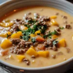 One-Pot Cheesy Crockpot Cheeseburger Soup for Busy Nights