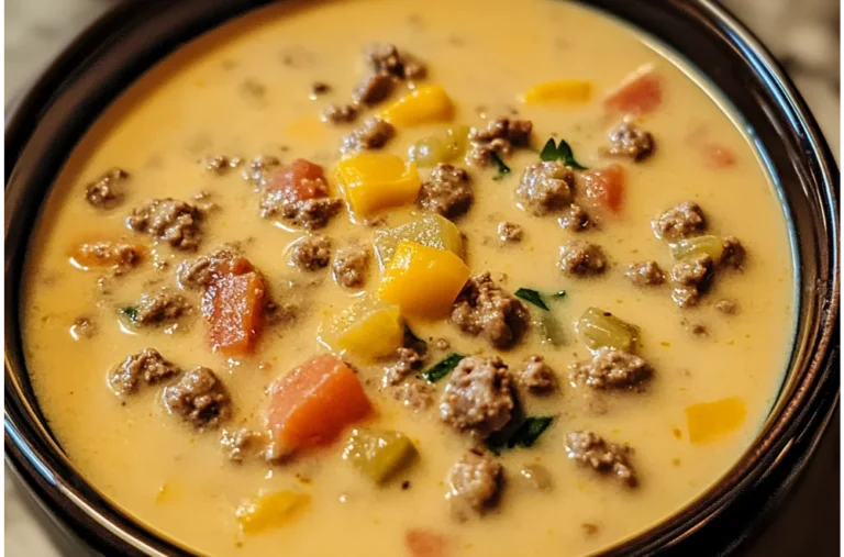 One-Pot Cheesy Crockpot Cheeseburger Soup for Busy Nights