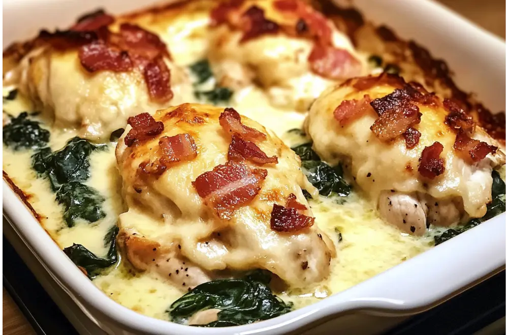 Delicious Creamy Bacon Chicken Spinach Bake Recipe