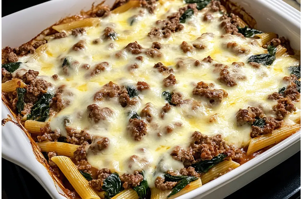 Simple Creamy Beef and Spinach Pasta Bake in 45 Minutes