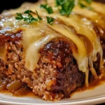 Crockpot French Onion Meatloaf with Melted Swiss Cheese