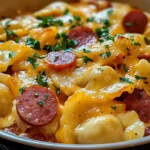 Easy Crockpot Pierogi Casserole with Kielbasa and Cheese