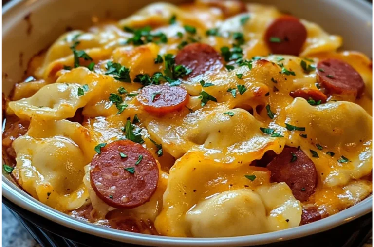 Easy Crockpot Pierogi Casserole with Kielbasa and Cheese