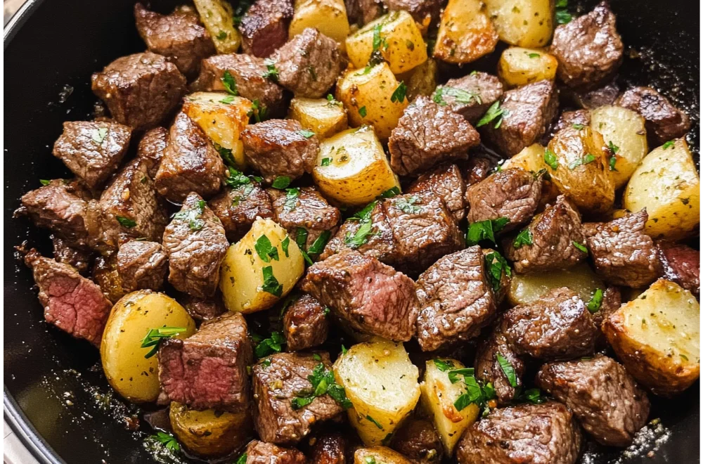 Easy Garlic Butter Steak Bites and Potatoes for Dinner