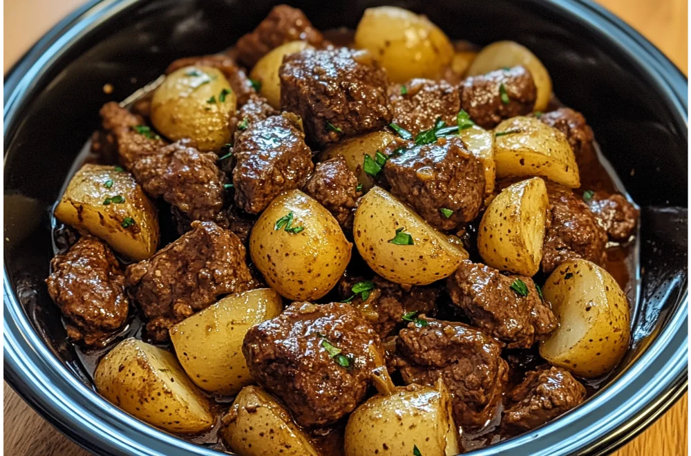 Slow Cooker Garlic Butter Beef Bites & Potatoes Recipe