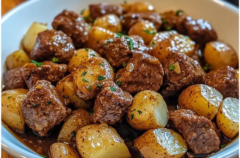 Slow Cooker Garlic Butter Beef Bites & Potatoes Recipe