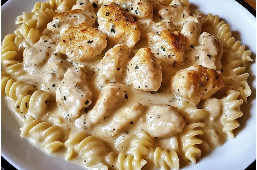 Creamy Garlic Butter Chicken and Rotini in Parmesan Sauce