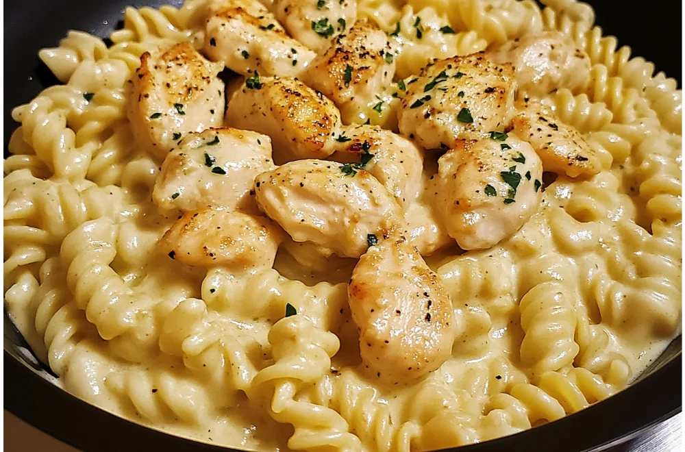 Creamy Garlic Butter Chicken and Rotini in Parmesan Sauce