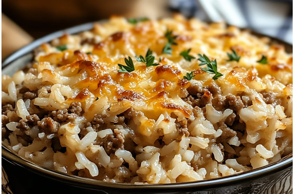 French Onion Ground Beef and Rice Casserole - Comfort Food