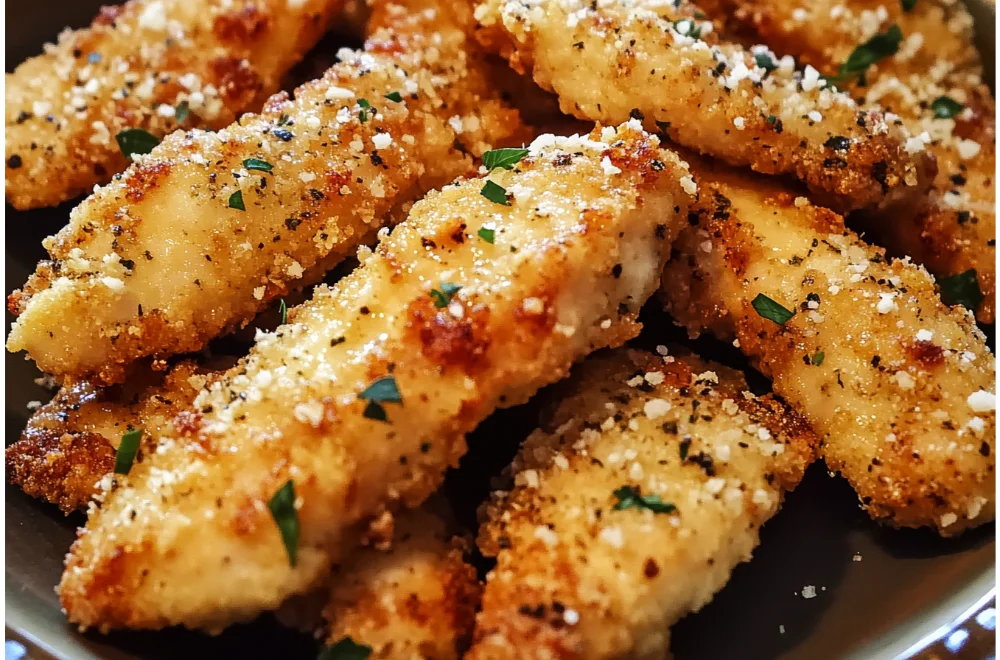 Garlic Butter Parmesan Chicken Strips – Crispy & Cheesy