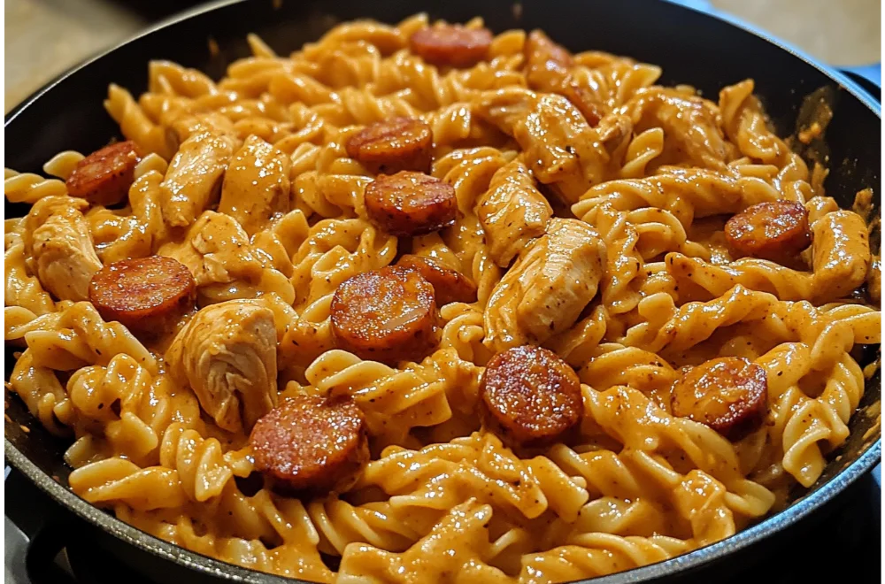 One-Skillet Creamy Smoky BBQ Chicken & Sausage Pasta