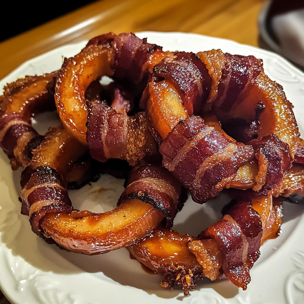 Honey BBQ Bacon Wrapped Onion Rings – Best Snack Ever