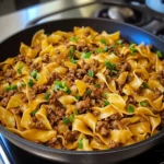 Mongolian Ground Beef and Noodles in Skillet Recipe