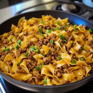 Mongolian Ground Beef and Noodles in Skillet Recipe