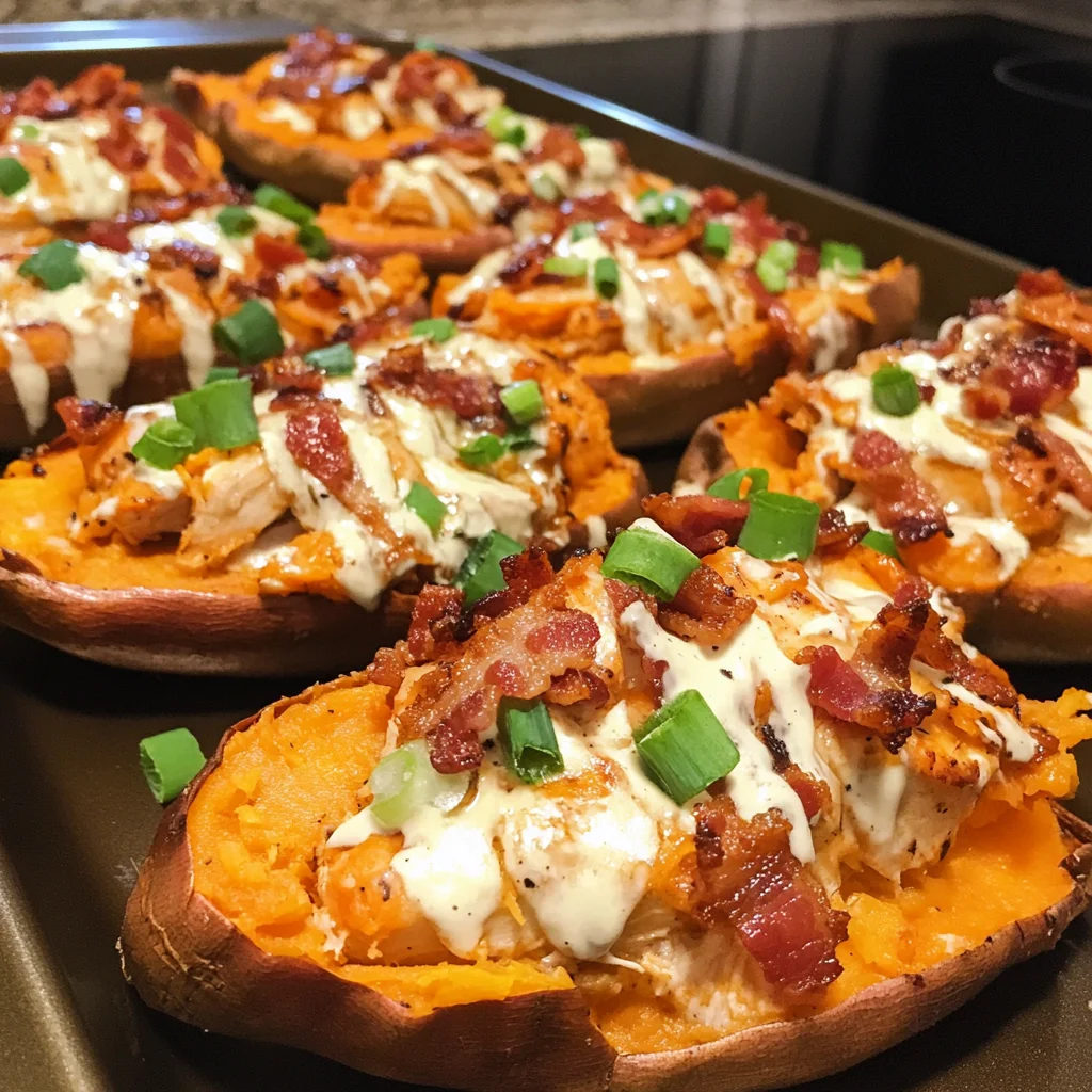 BBQ Bacon Ranch Chicken Loaded Sweet Potatoes Recipe