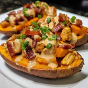 BBQ Bacon Ranch Chicken Loaded Sweet Potatoes Recipe