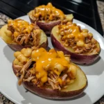 BBQ Pulled Pork Mac & Cheese Stuffed Potato Skins Recipe