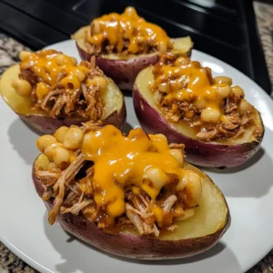 BBQ Pulled Pork Mac & Cheese Stuffed Potato Skins Recipe