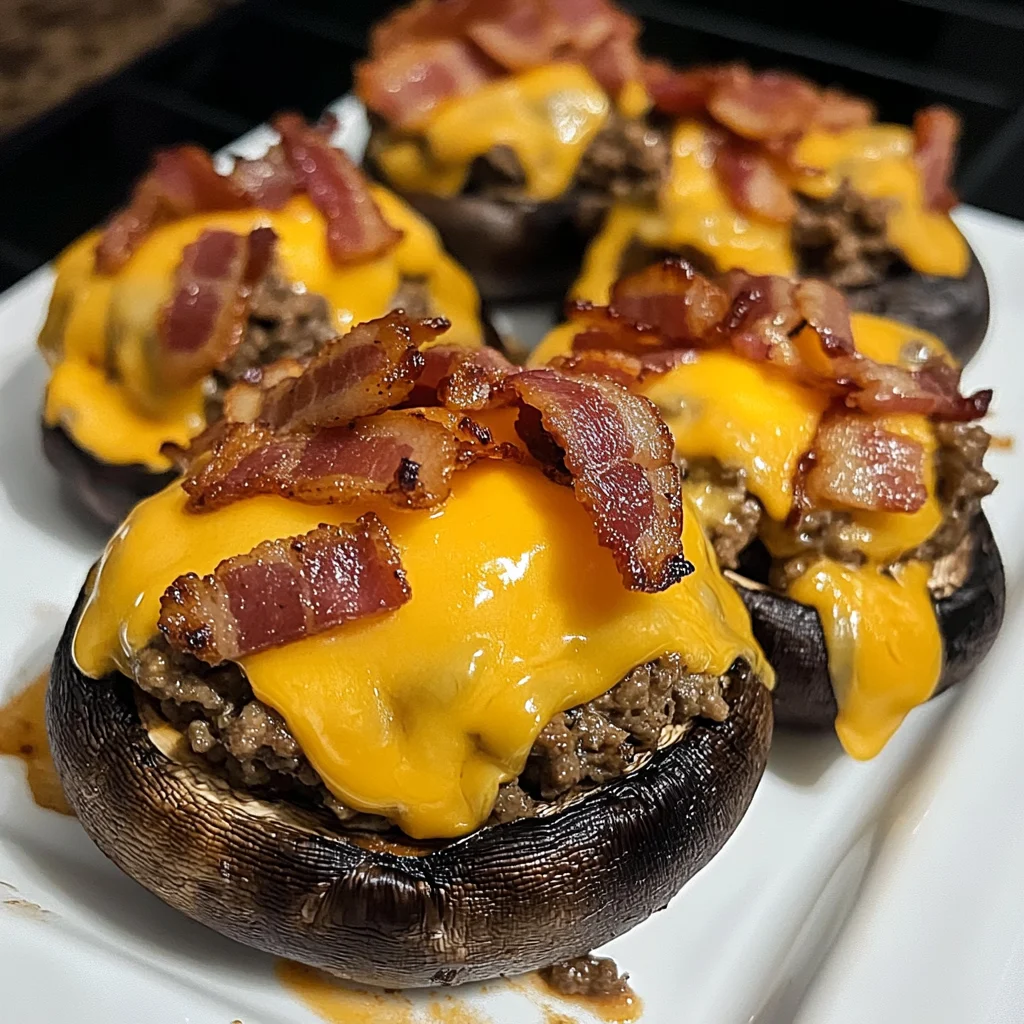 Cheesy Bacon Cheeseburger Stuffed Mushrooms Recipe