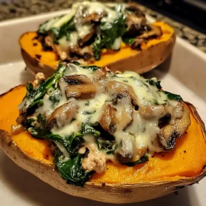 Creamy Mushroom Spinach Stuffed Sweet Potatoes Recipe