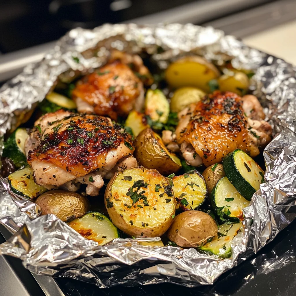 Easy Foil Packet Garlic Herb Chicken & Veggies Recipe