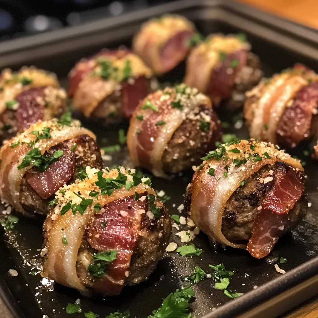 Garlic Parmesan Bacon Wrapped Meatballs Recipe