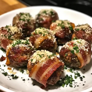 Garlic Parmesan Bacon Wrapped Meatballs Recipe