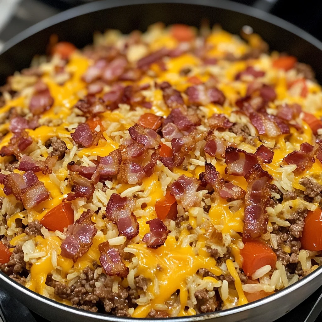 Easy One-Pan Bacon Cheeseburger Rice Casserole Recipe