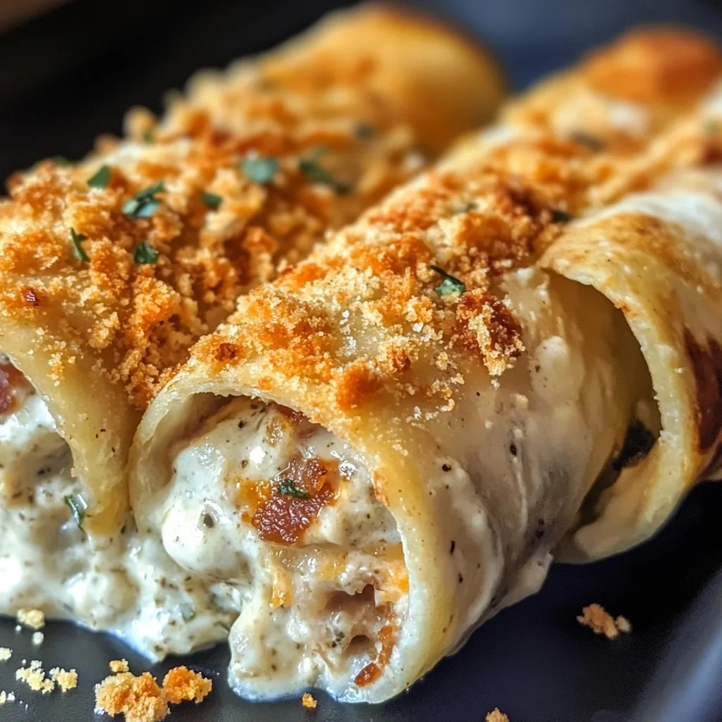 Extreme close-up of crispy taquitos showing the golden tortilla exterior, panko coating, and creamy cheese filling with bacon pieces.